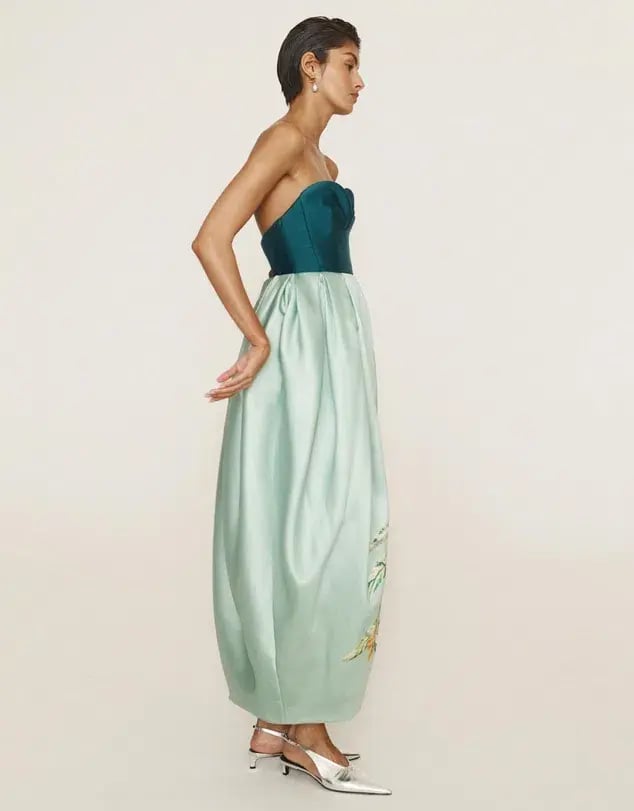 Alemais Anita Gown Midi Satin Strapless Green Size AU 8 photo 5