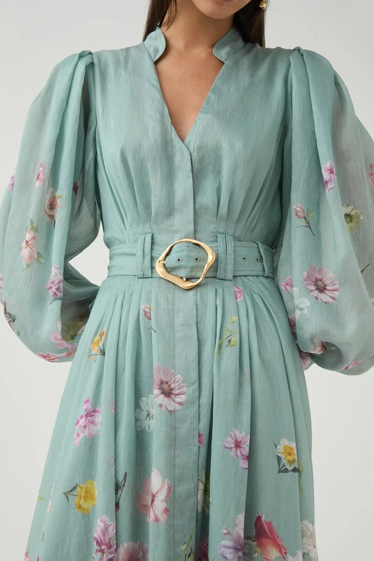 Aje Fleur Shirt Dress Mist Collage Floral Size 12 photo 4