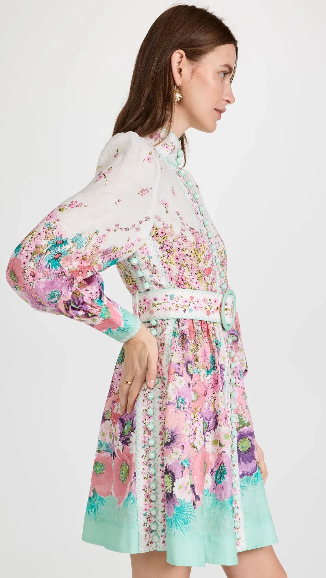 Zimmermann Jude Buttoned Mini Dress Aqua Gradient Floral Size 0/Au 8 photo 3