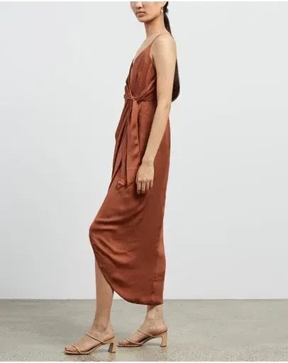 Shona Joy Luxe Tie Front Cocktail Dress Mocha Size 14 photo 2