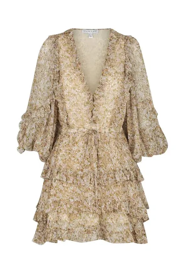 Shona Joy Ambar Balloon Sleeve Frill Mini Dress Brown Size 12 photo 4