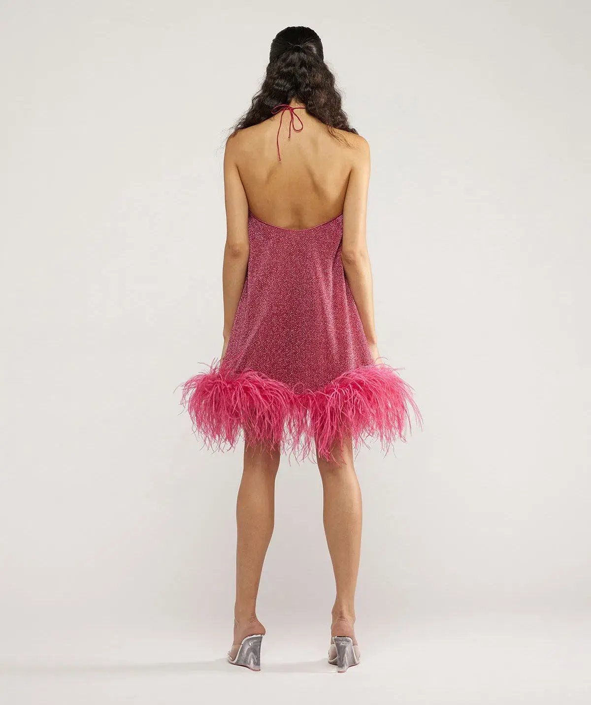 Oseree Lumière Plumage Necklace Short Dress in Raspberry Size S/M photo 2