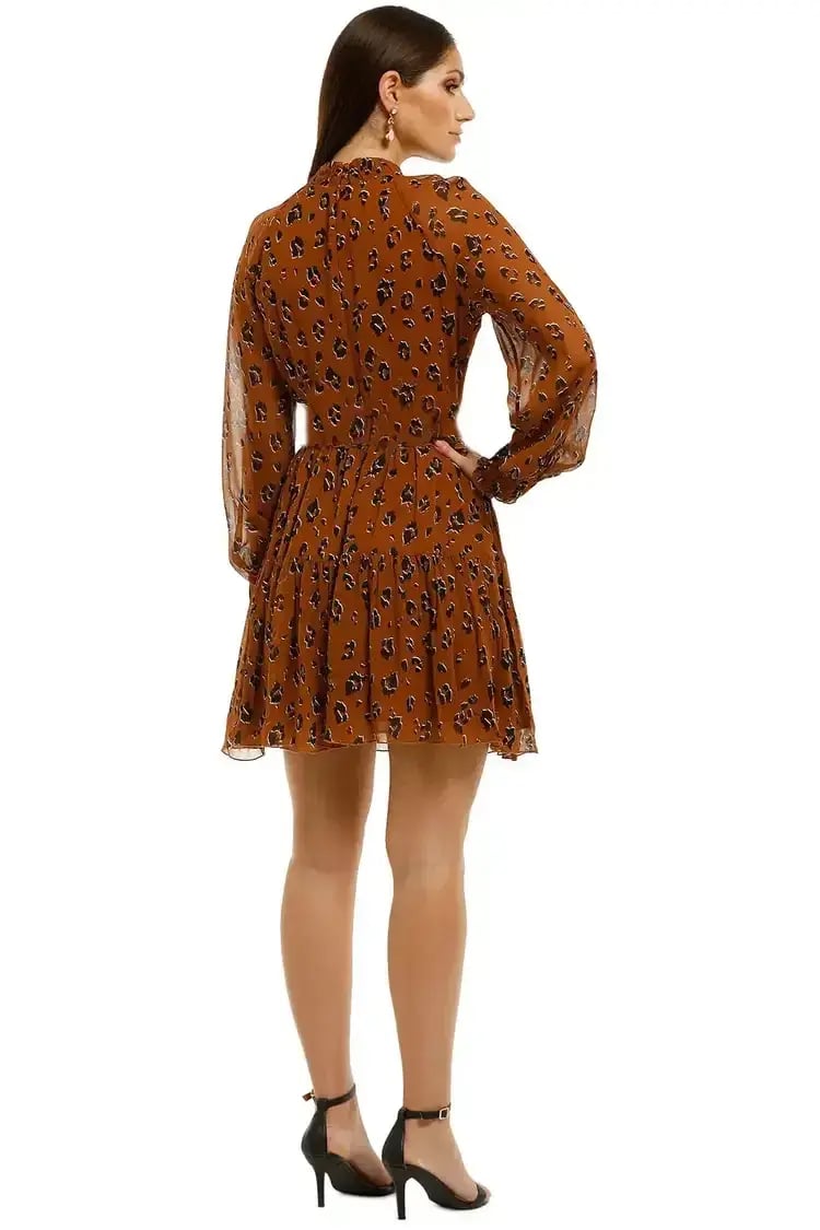 Nicholas High Neck Button Mini Dress in Tobacco Multi Size 8 photo 3