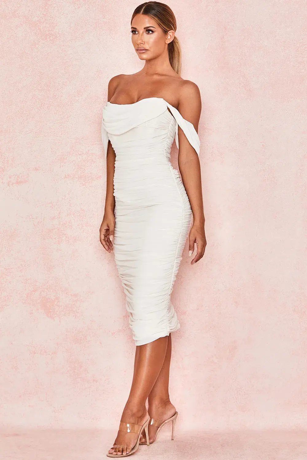 House of CB Carlotta Draped Midi Dress Ivory Size S /AU 8-10 photo 3