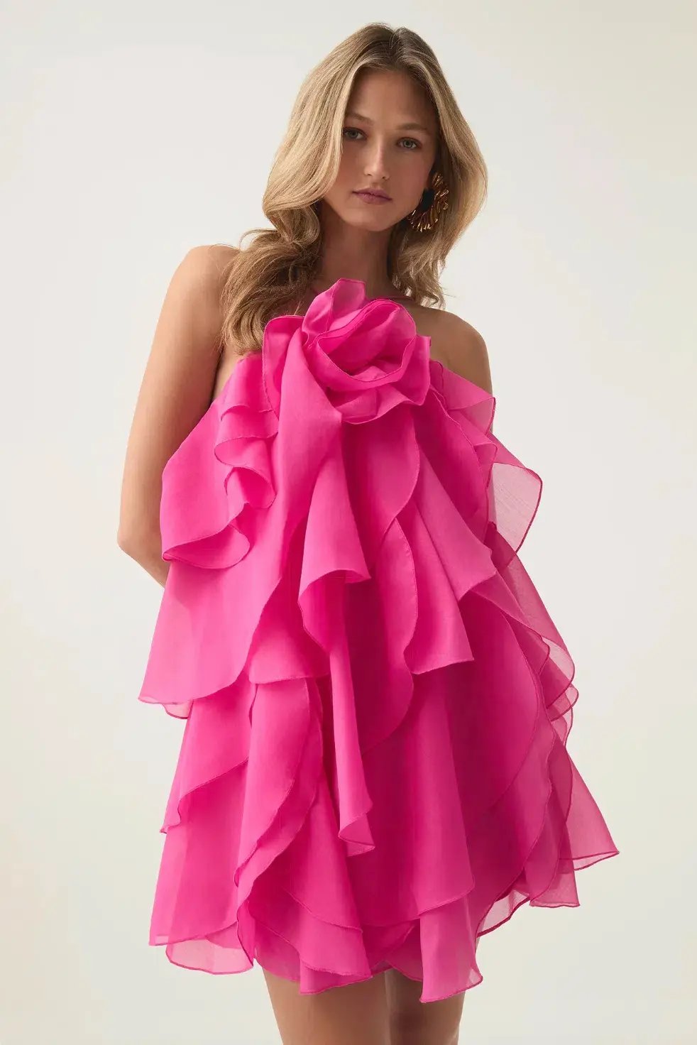 Aje Pandorea Layered Mini Dress Fuchsia Rose Size 14 photo 2