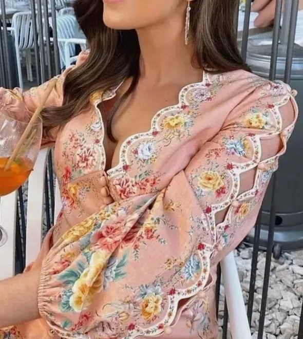 Zimmermann Zinnia Scallop Mini Dress Coral Floral Size 0/Au 8 photo 3