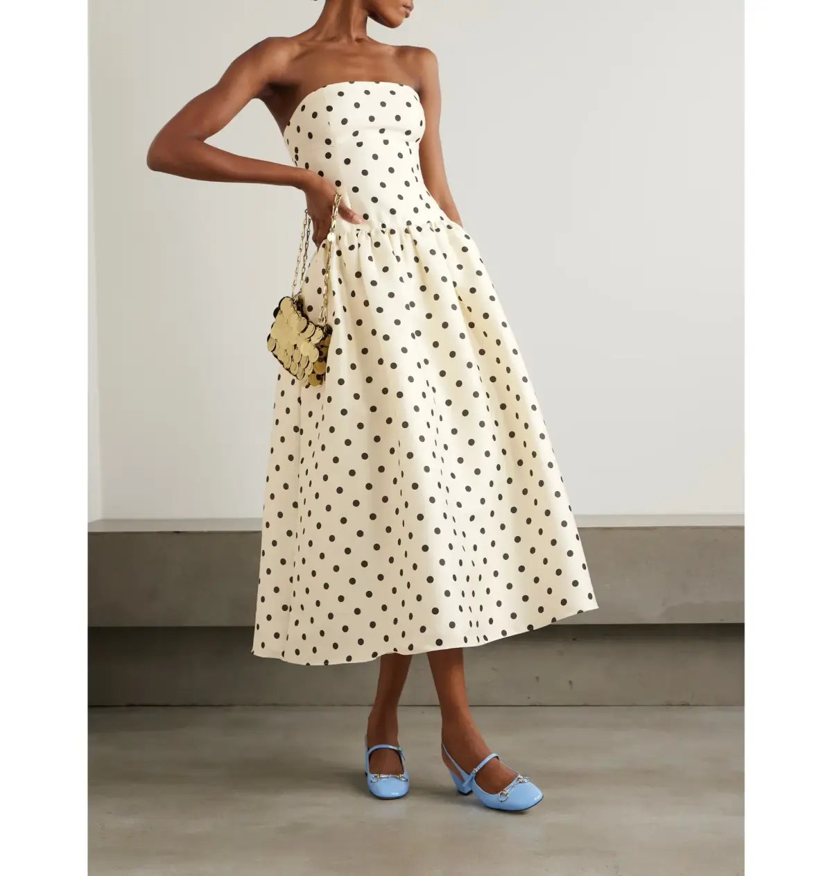 Self Portrait Taffeta Midi Dress Cream Polka Dot Size AU 8 photo 4