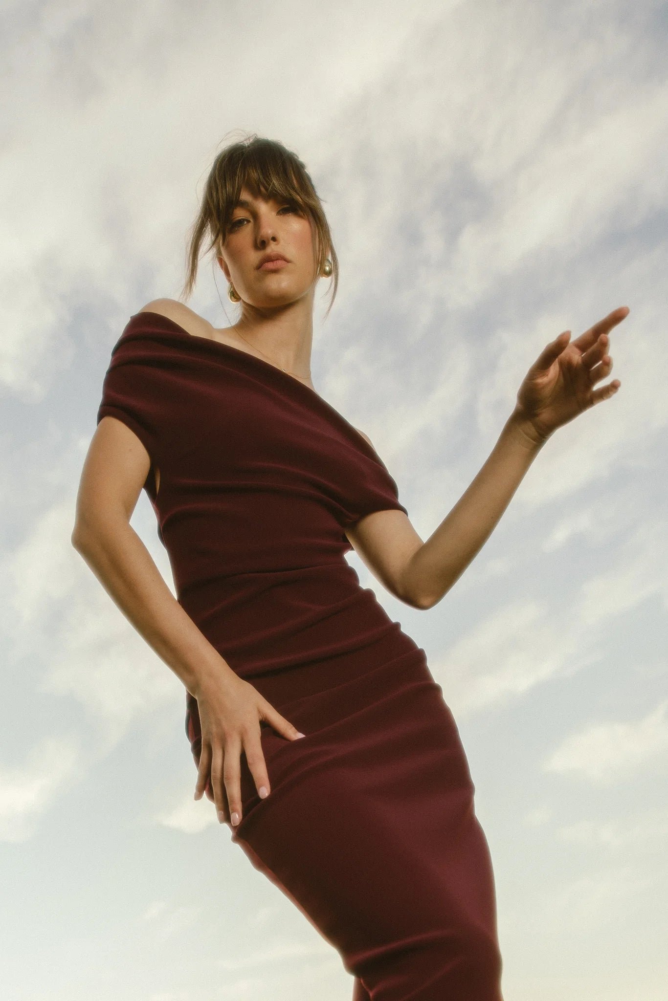 PASDUCHAS EVIE SHOULDER MIDI DRESS - WINE photo 3