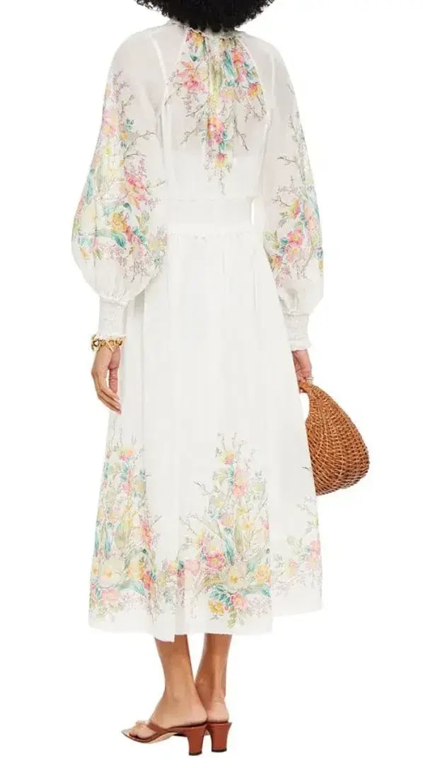 Zimmermann Zinnia Shirred Waist Maxi Dress White Floral Size 0 / AU 8 photo 3