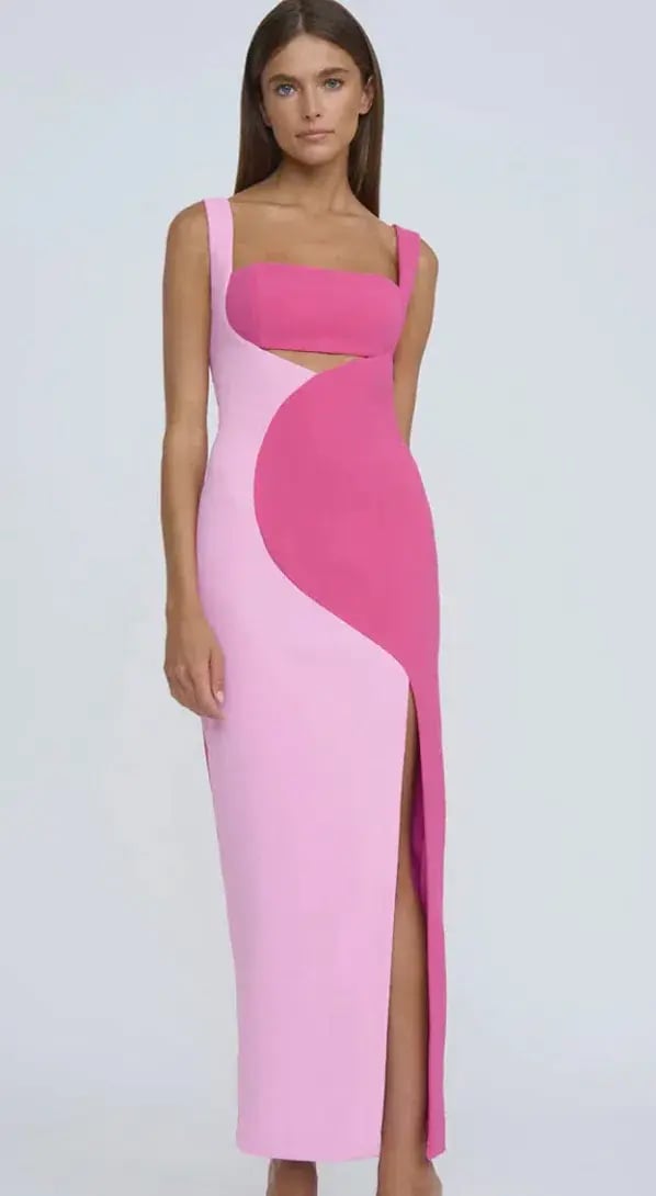 By Johnny Caterina Two Tone Curve Midi Dress Pink Size 10 photo 5