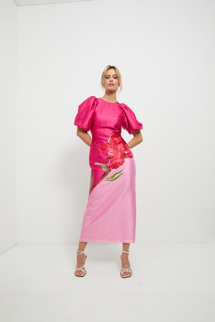 Pasduchas Pompon Sleeve Midi Dress - Pink Floral photo 2
