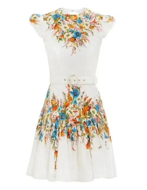 Zimmermann Estelle Tie Mini Dress Cream Floral Size AU 14 photo 3