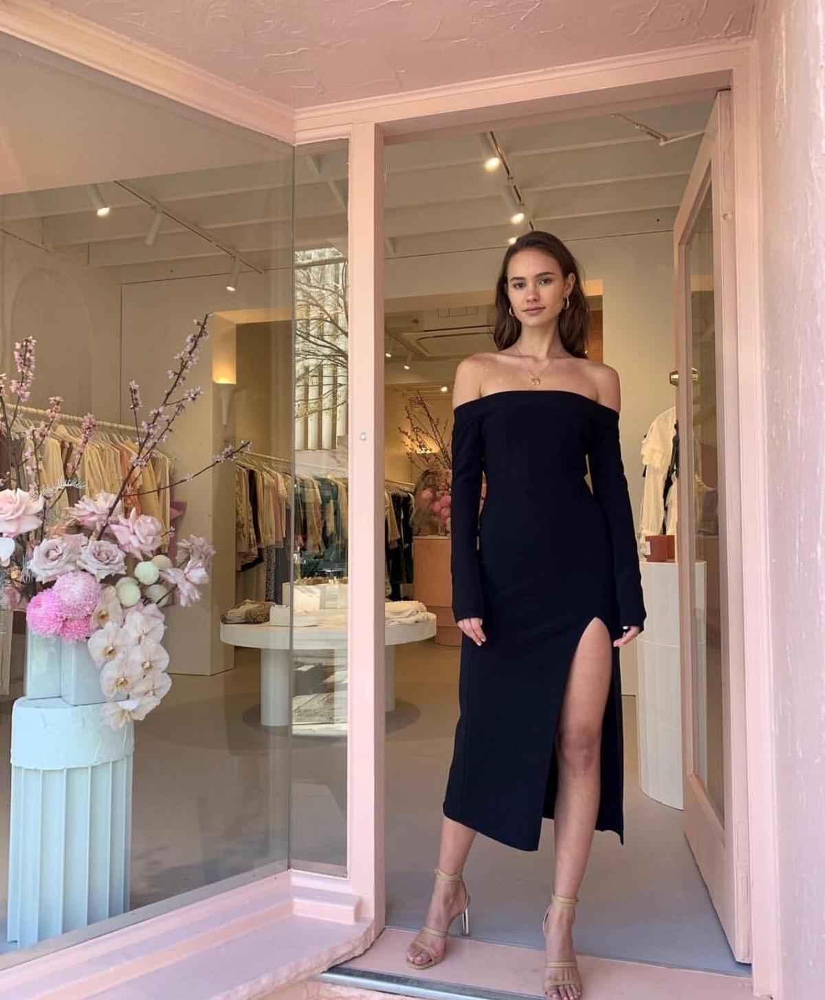 Bec & Bridge Elke Off Shoulder Midi Dress Black Size 10 photo 2