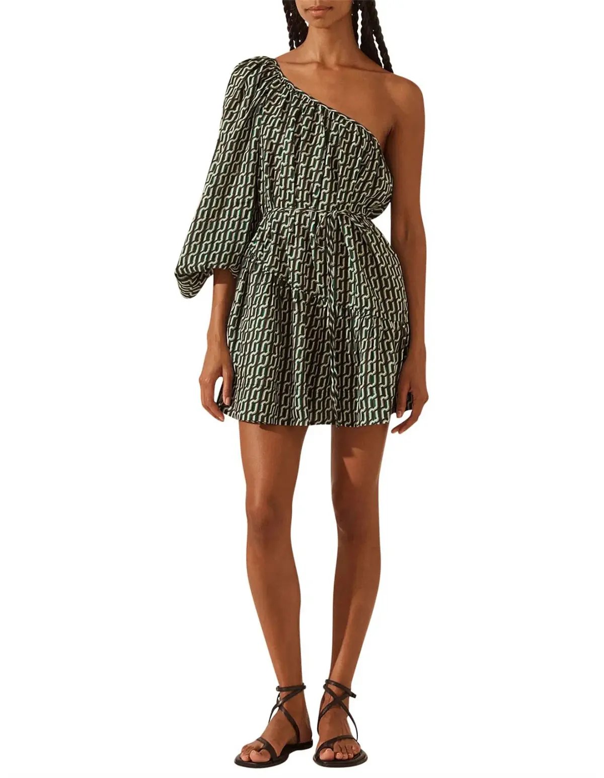 Shona Joy Ida Long Sleeve One Shoulder Tiered Mini Dress Print Size 6 photo 5