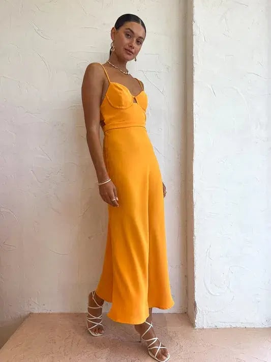 By Johnny Callia Wire Midi Dress in Apricot Orange Size 6 photo 8