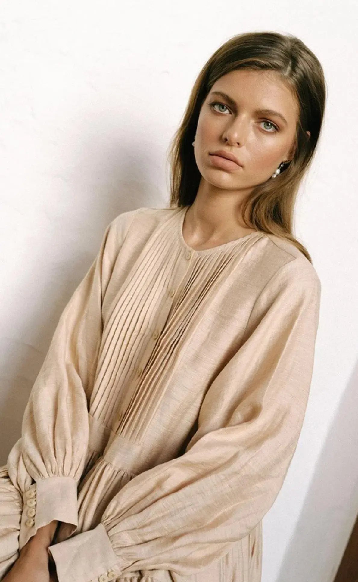 Shona Joy Savoye Linen Tuxedo Shirt Dress Biscuit Size 8 photo 2