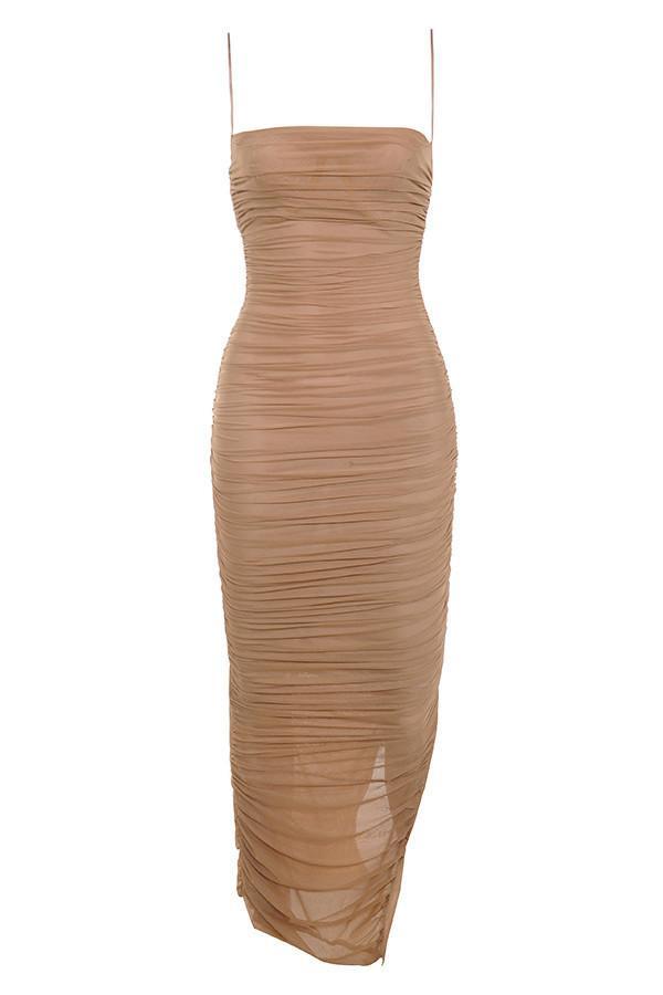 House of CB Fornarina Tan Organza Mesh Maxi Dress Nude Size 12 photo 4