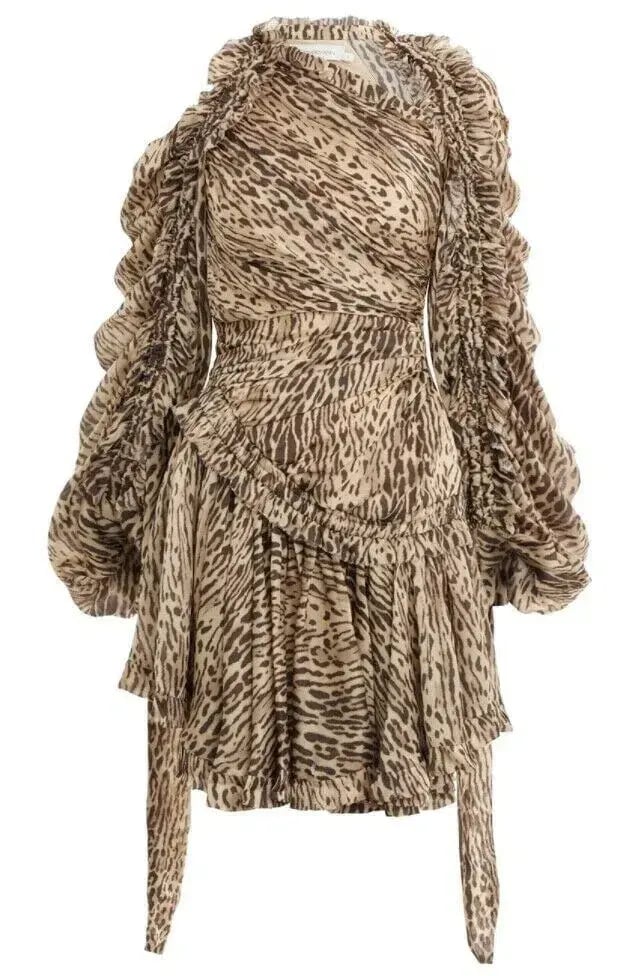 Zimmermann Espionage Drawn Mini Dress Animal Print Size 0 / AU 8 photo 2