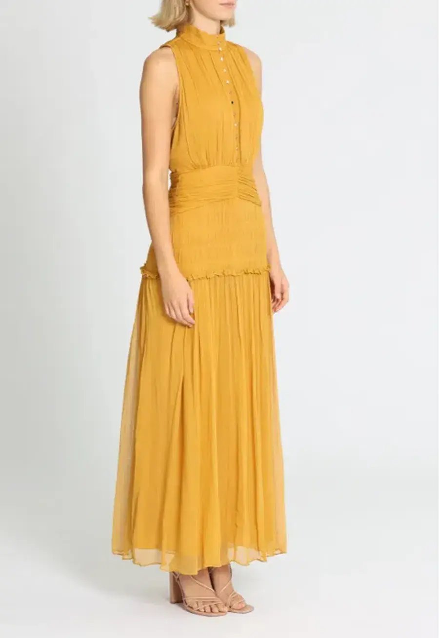 Shona Joy Leonie High Neck Button Up Midi Dress in Mimosa Size 10 photo 2