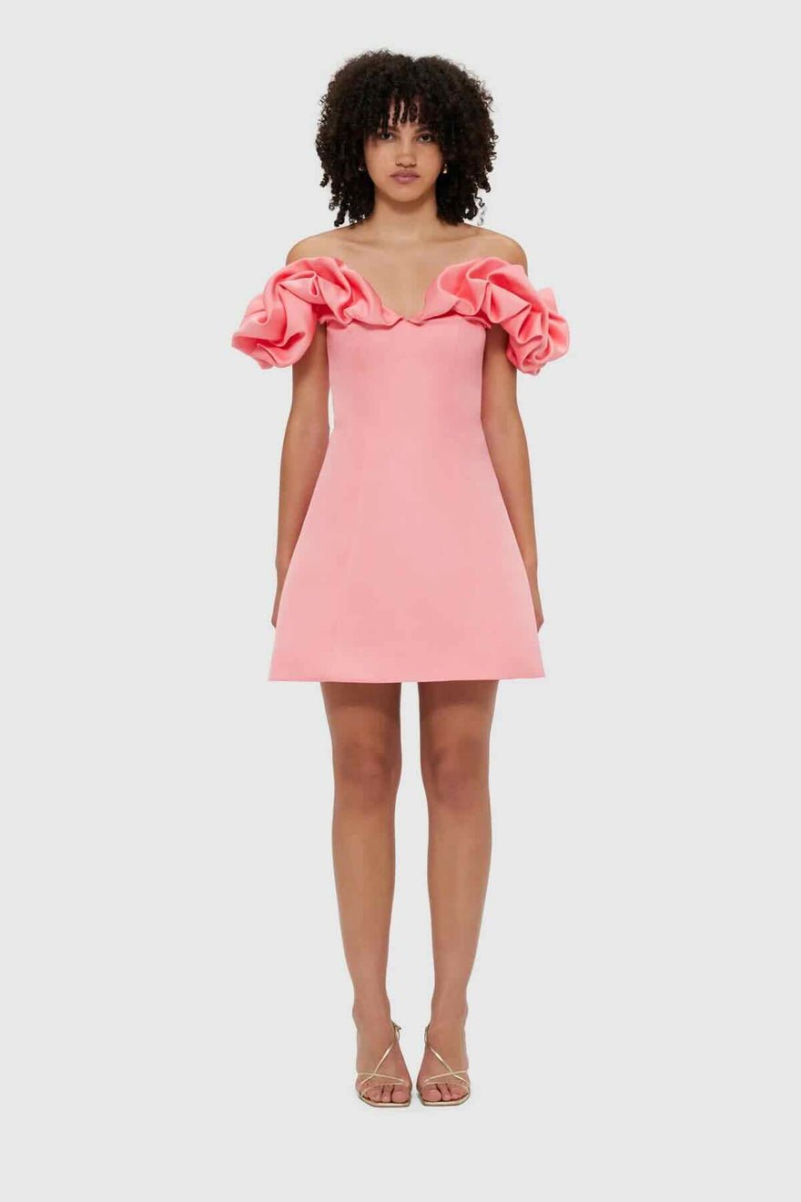 Leo Lin Bella Off Shoulder Frill Mini Dress - Strawberry Pink photo 3