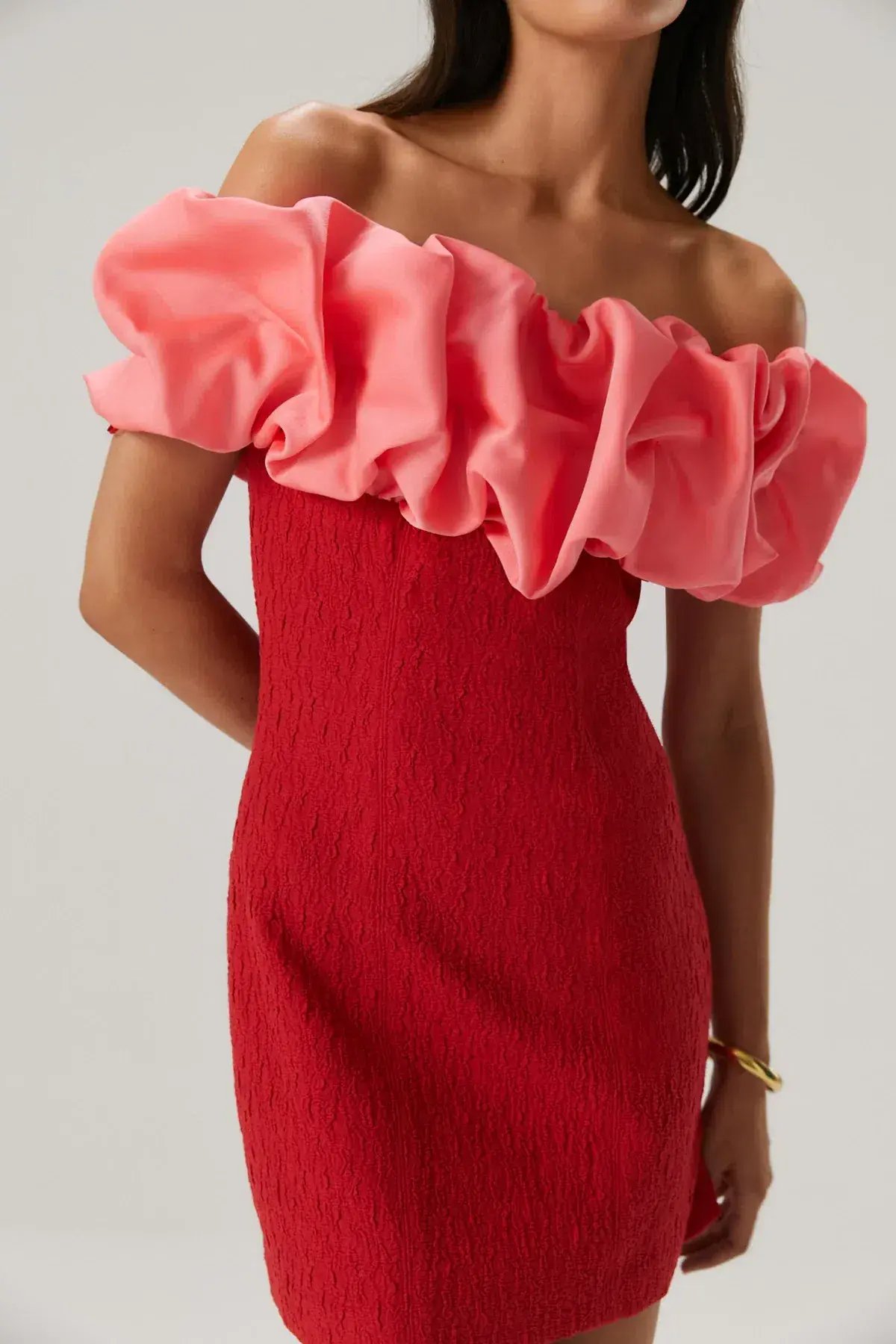 Misha Mylah Bonded Crepe Mini Dress in Watermelon Pink/Scarlett Red Size 10 photo 4