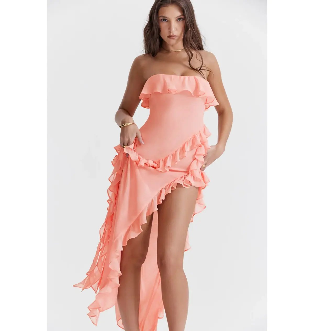 House of CB Ruffle Strapless Maxi Dress Apricot Size XS / AU 6 photo 6
