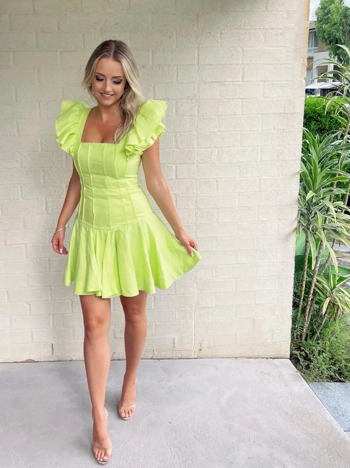 Aje Breathless Frill Sleeve Mini Dress in Lime Green Dress Size 8 photo 2
