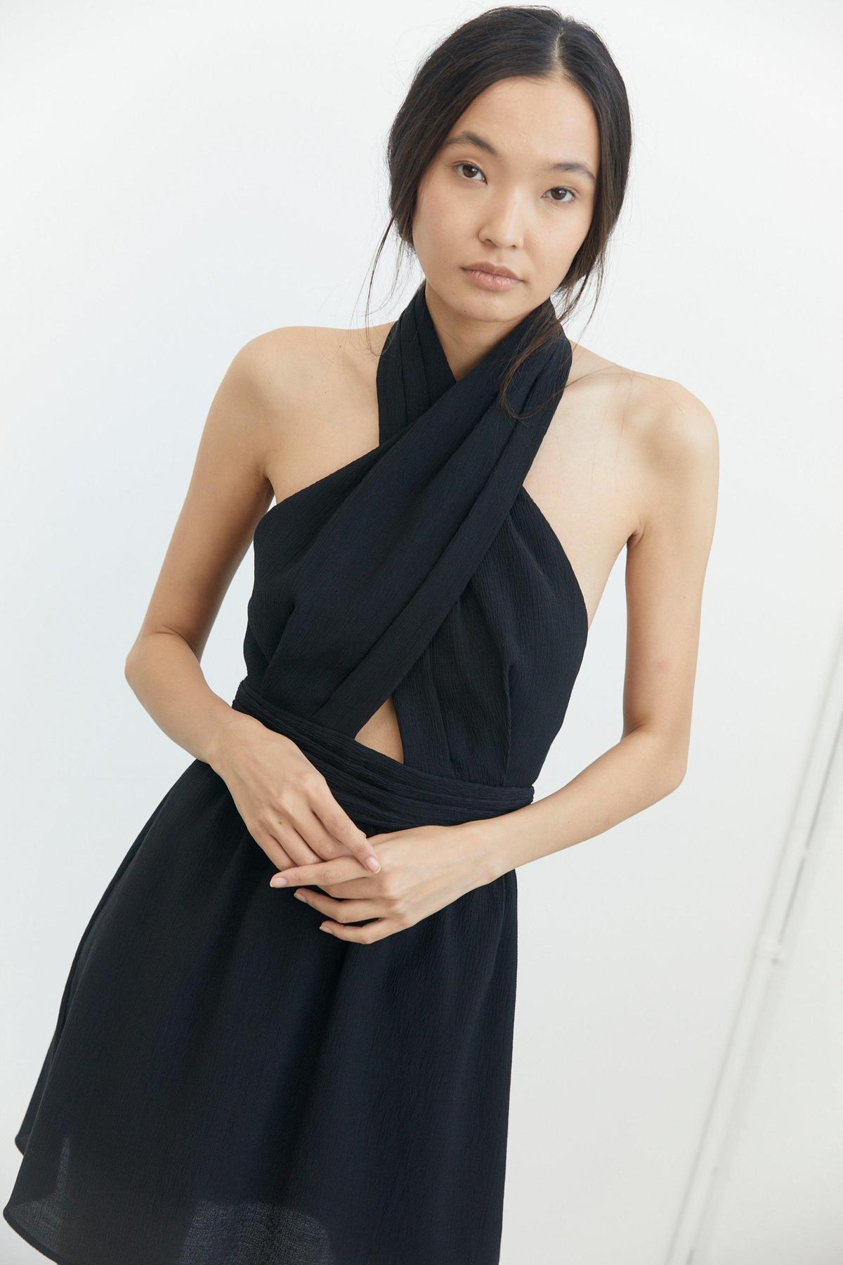 THIRD FORM Crossing Over Mini Dress in Black Ripple Size 6 photo 9