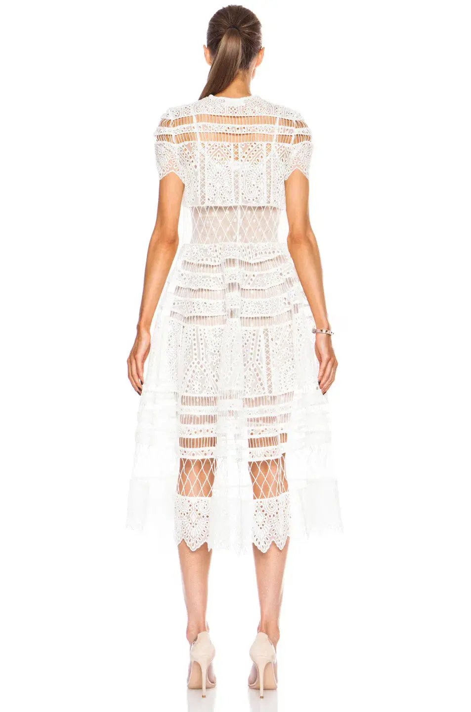 Zimmermann Riot Eyelet Bell Nylon Blend Midi Dress White Size 0 / AU 8 photo 4