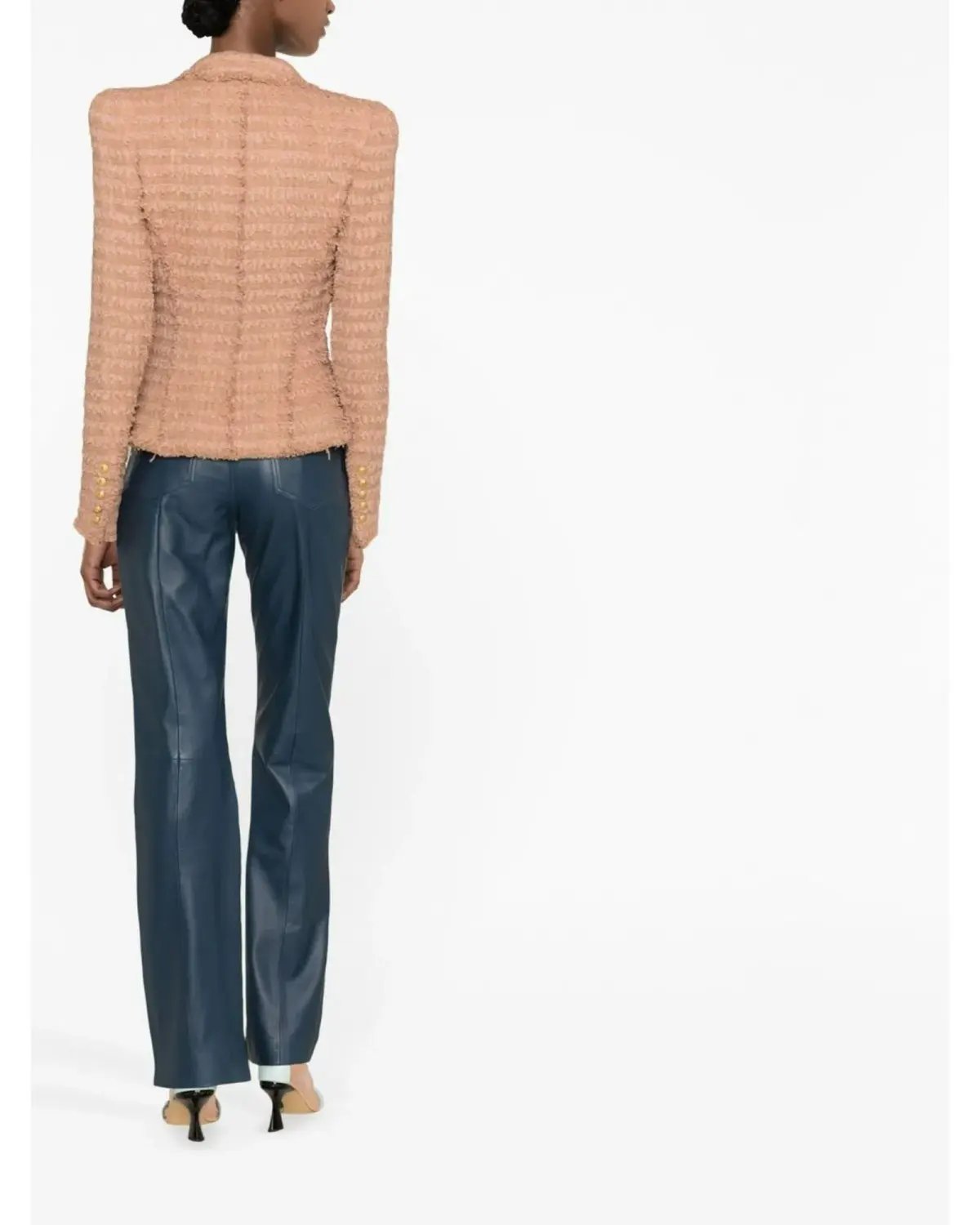 Balmain Double-Breasted Cotton-blend Bouclé Blazer Neutrals Size 8 photo 2