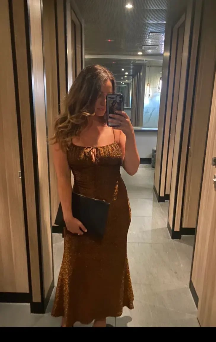 Misha Pearl Midi Dress in Copper Brown Size 8 photo 4