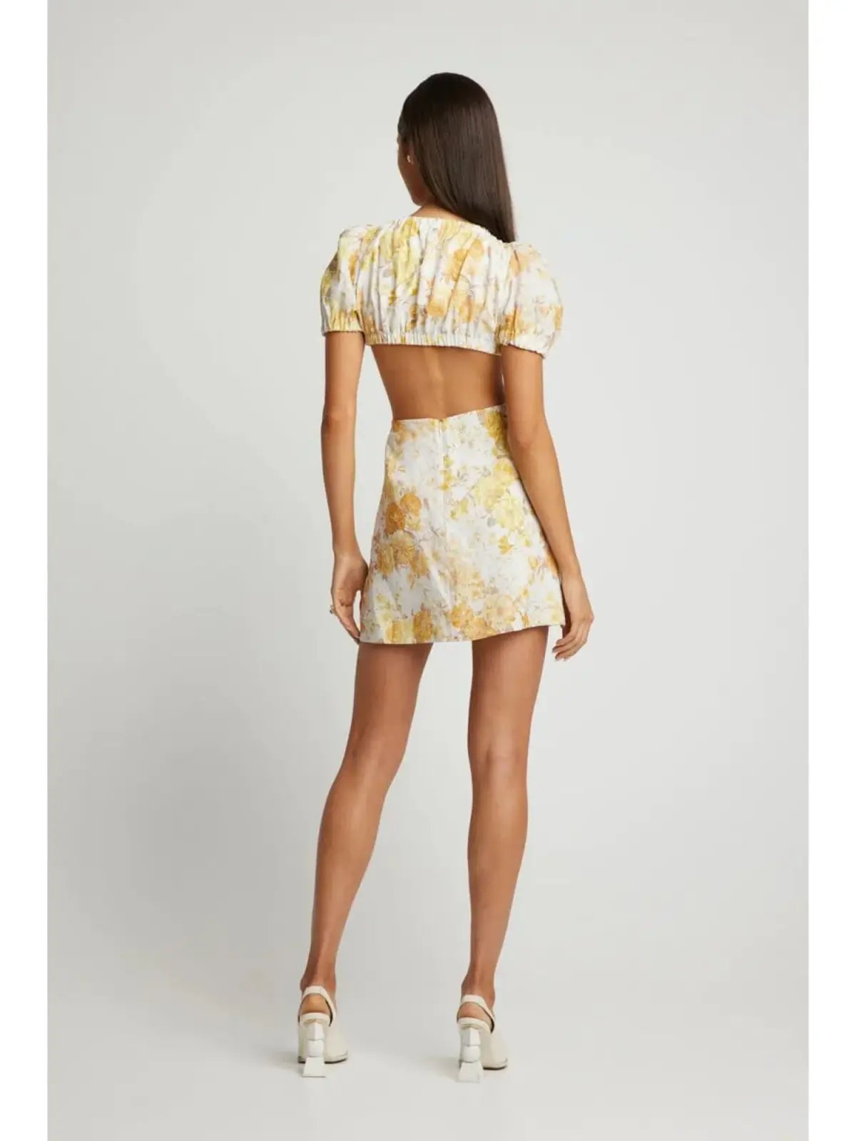 Sofia The Label Ami Tie Front Mini Dress Yellow Floral Size AU 8 photo 3
