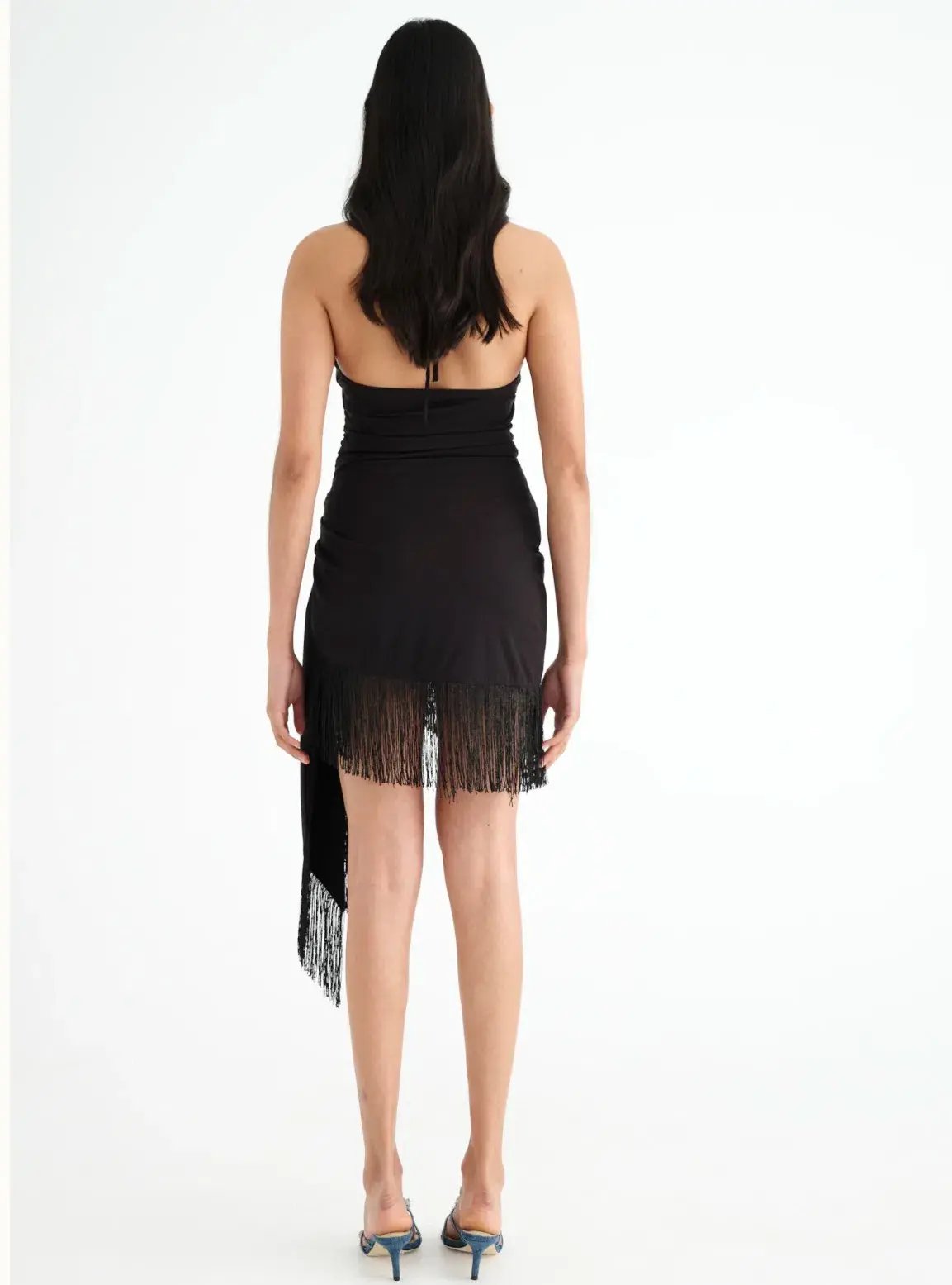 Benni Carolina Fringe Halter Mini Dress Black Size 10 photo 3