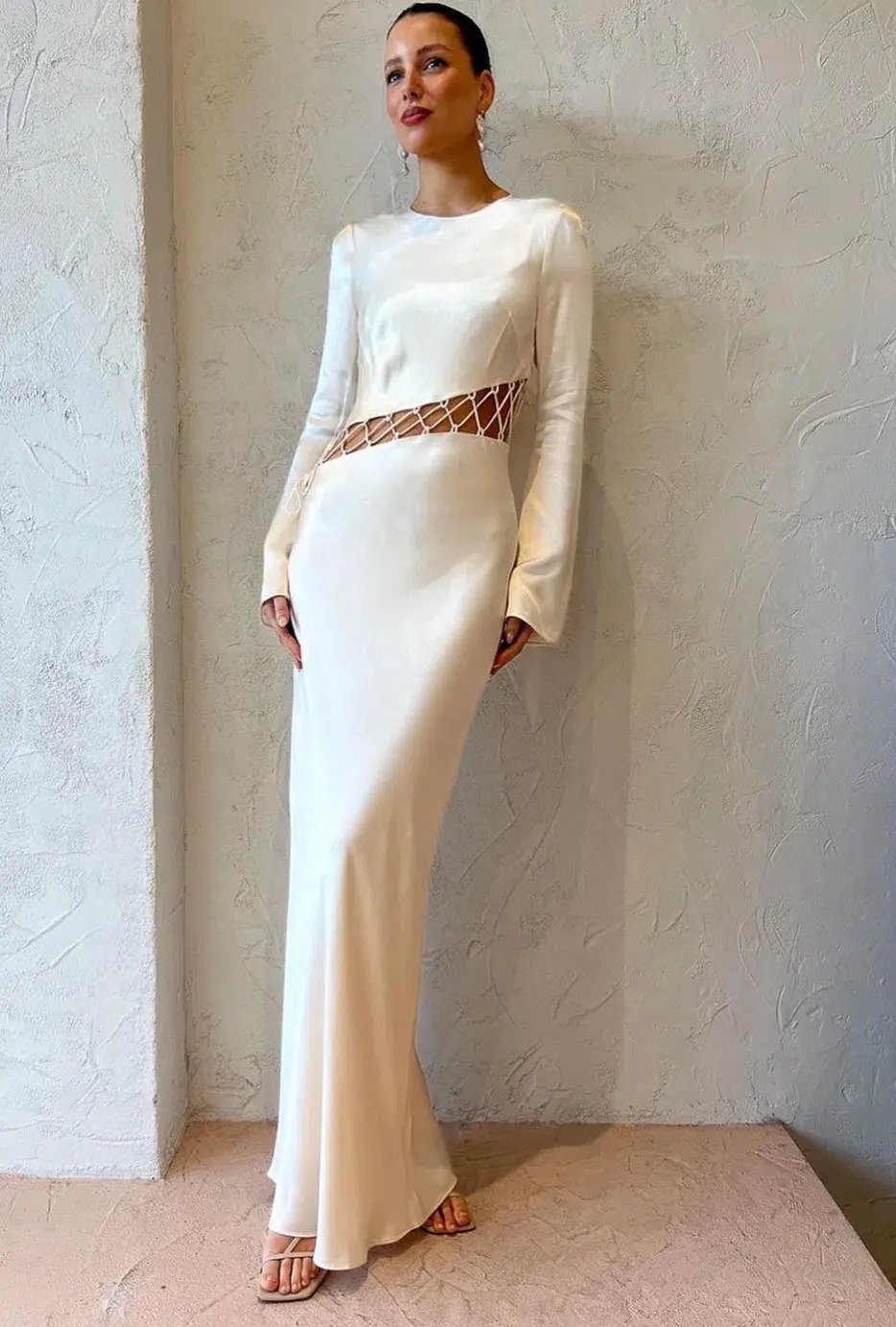 Shona Joy Arienzo Asymmetrical Lace Up Maxi Dress Cream Size 10 photo 3