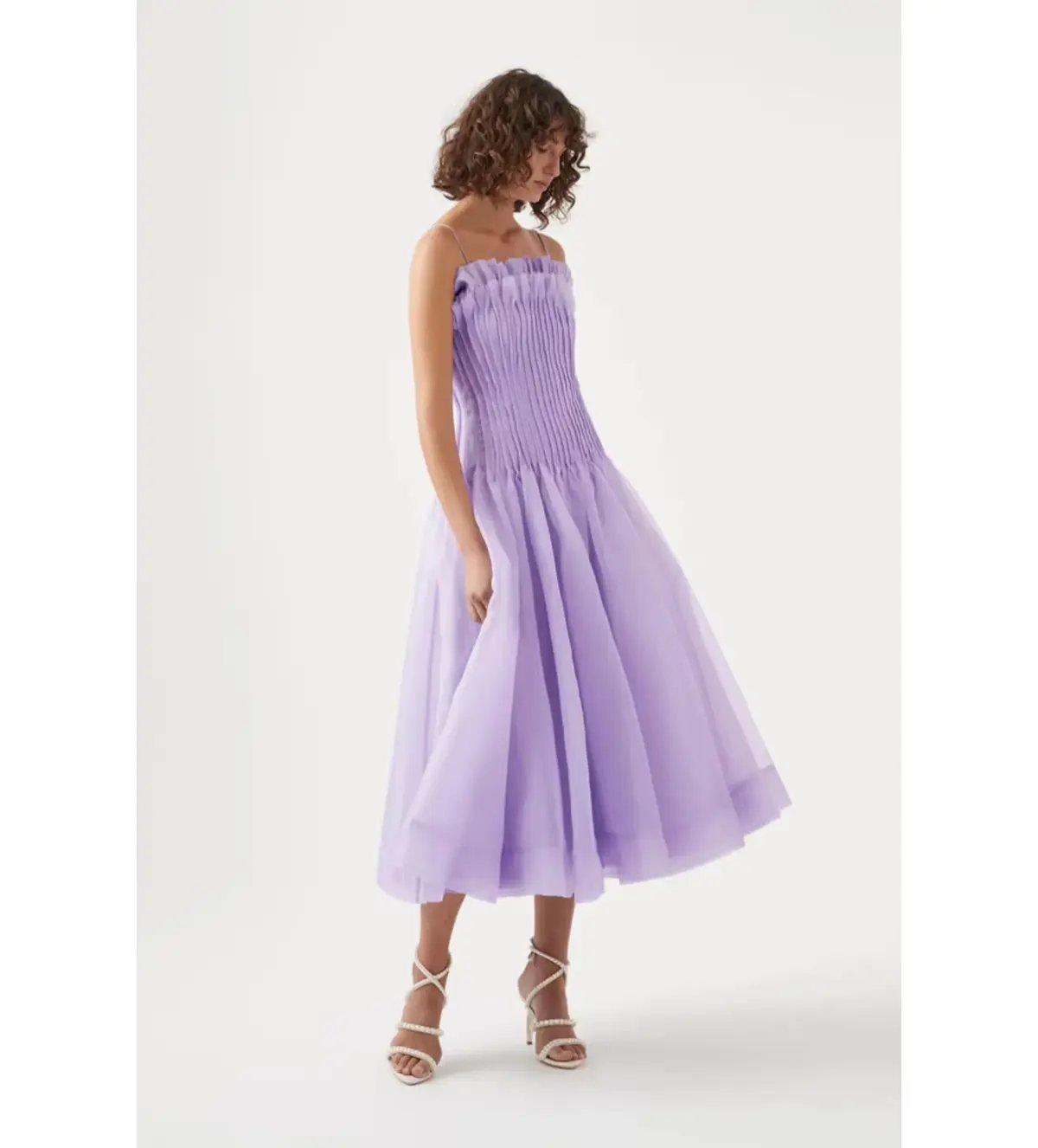 Aje Horizon Pintucked Midi Dress Lilac Size 6 photo 4