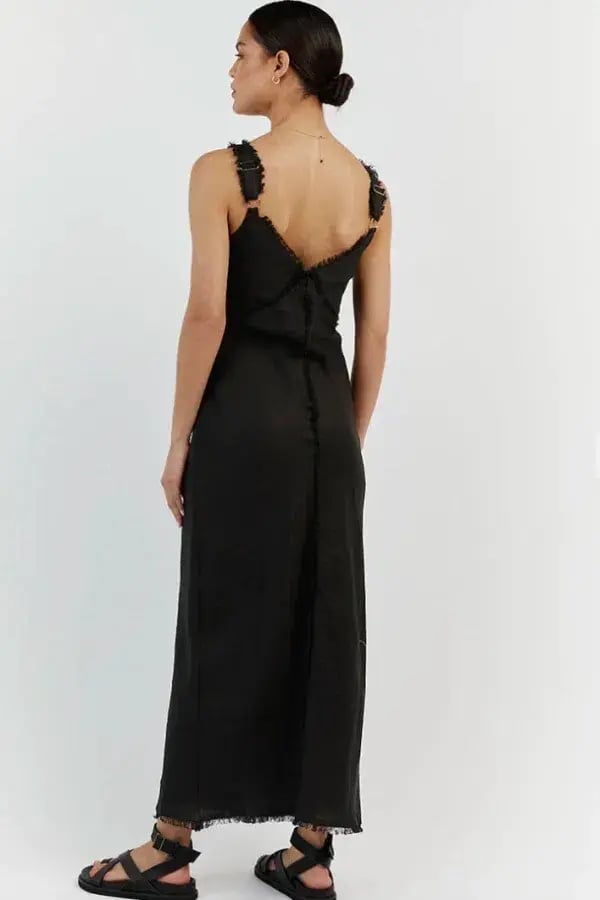 Dissh Georgie Linen Fringe Midi Dress Black Size 6 photo 3