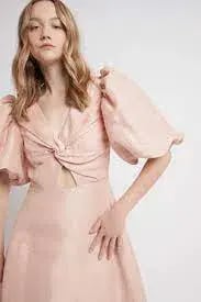 Aje Dusk Knot Puff Sleeve Midi Dress Blush Size 8 photo 2