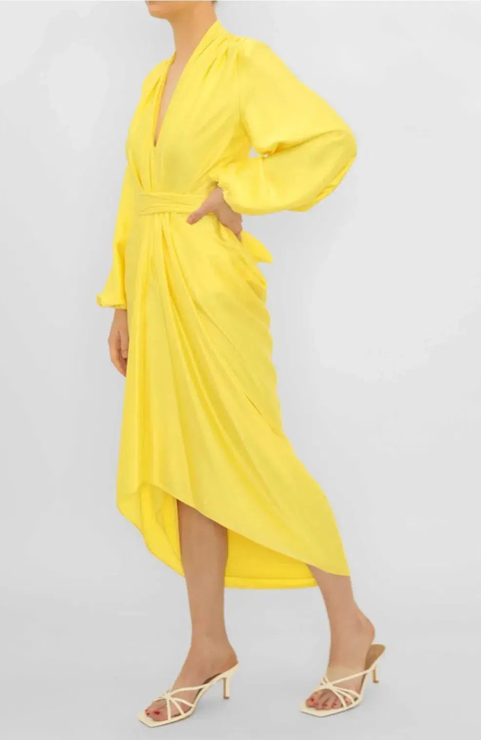 Carla Zampatti V-Neck Waterfall Midi Dress Yellow Size 10 photo 2