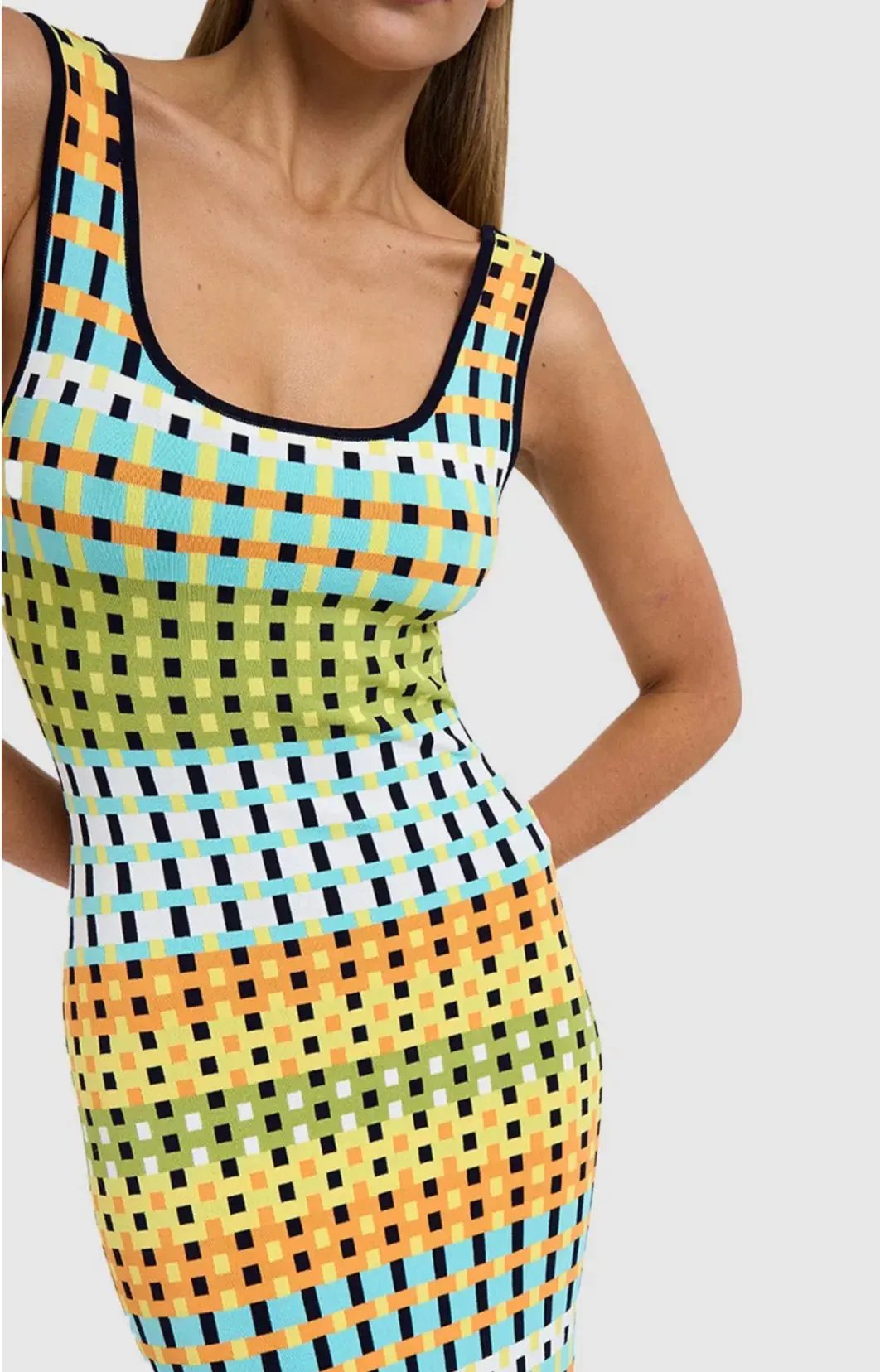 By Johnny Eve Grid Scoop Back Midi Dress Multi Size S/Au 8 photo 2