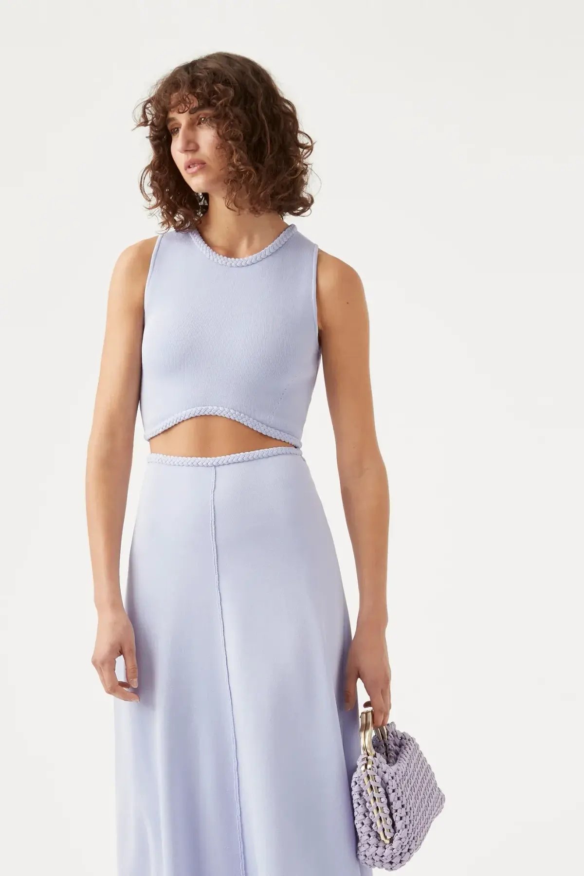 Aje Elm Braided Knit Tank Top and Petal Knit Midi Skirt Set Cool Lavender Size S/8 photo 2