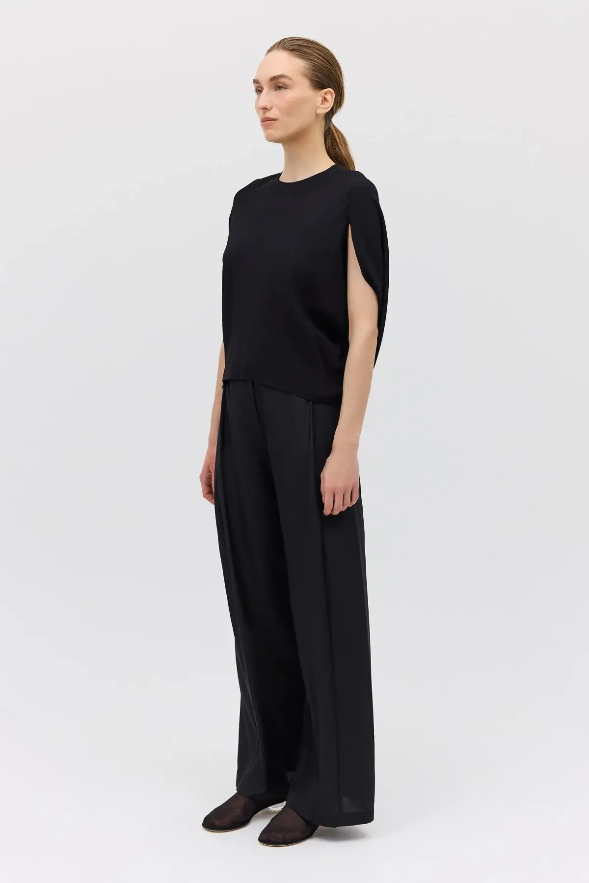 Bianca Spender Crepe Crawford Top Black Size 8/S photo 4