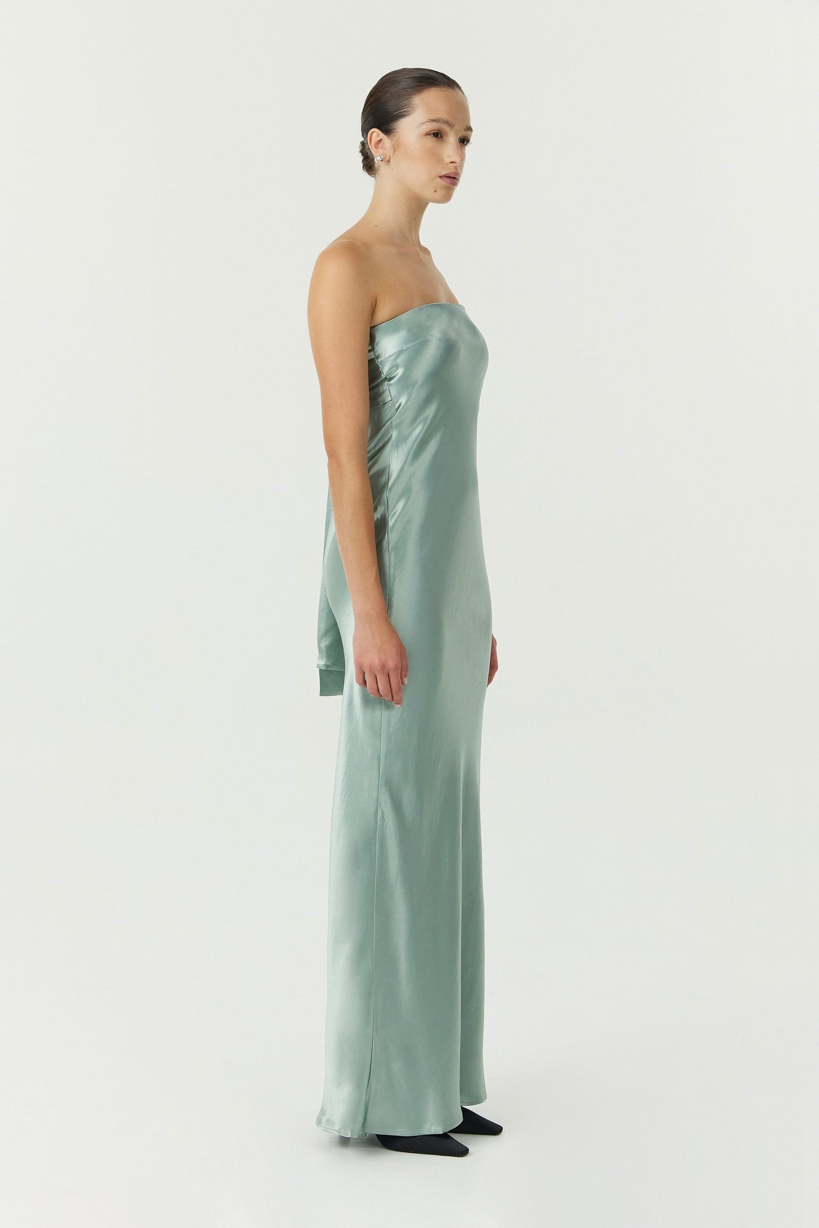 THIRD FORM SATIN TIE BACK STRAPLESS MAXI DRESS - WAVE photo 2
