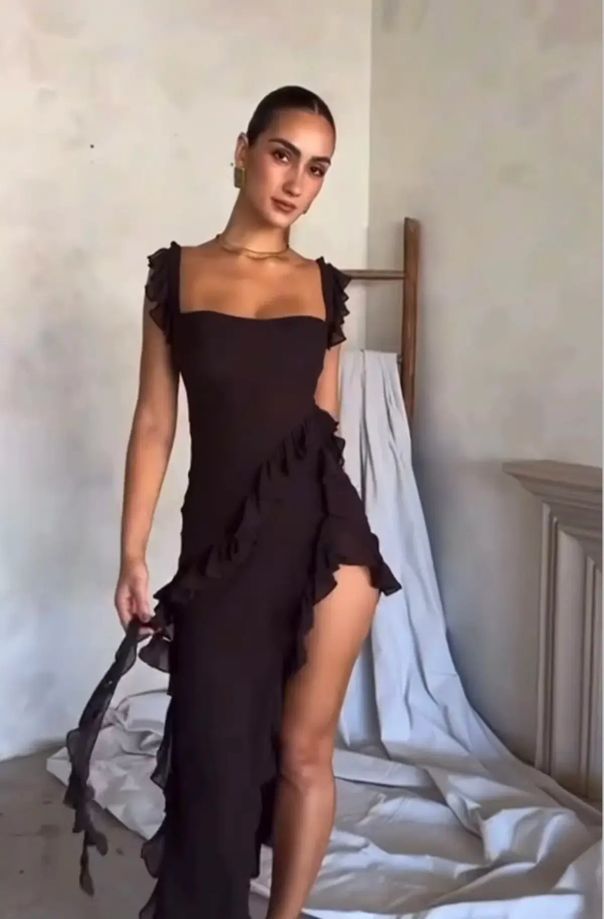 House of CB Ariela Espresso Ruffle Maxi Size AU 10 photo 3