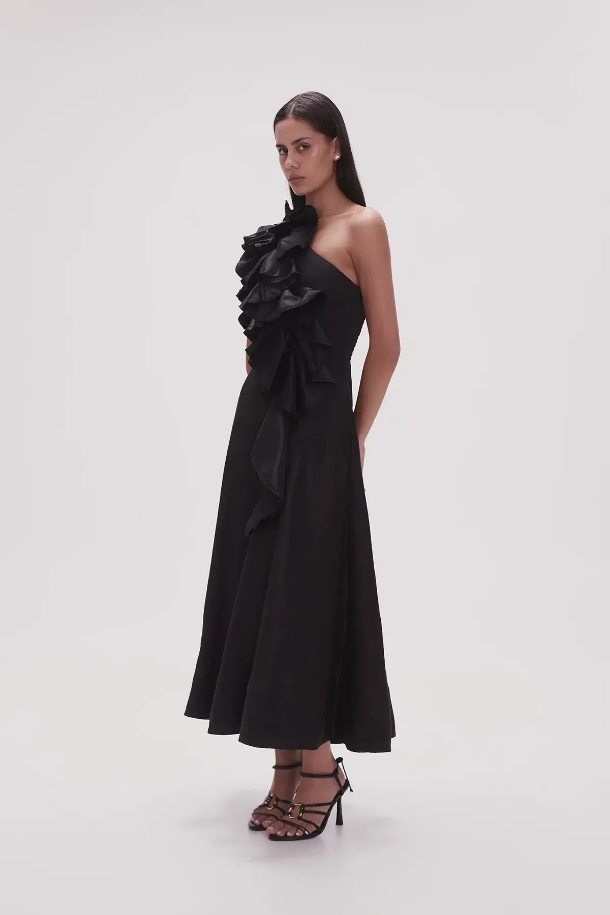Aje Adelia Ruffle Midi Dress Black Size 16 photo 2