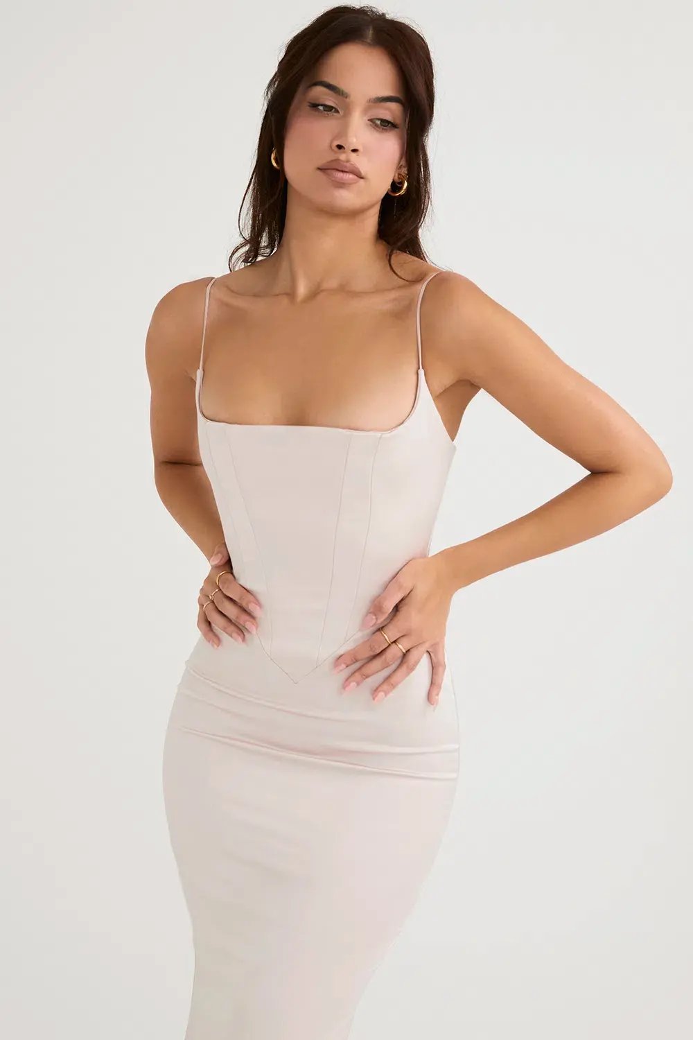 House of CB Olivette Crystal Satin Maxi Dress White Size 10 photo 4