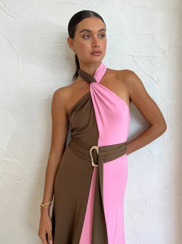 Hansen And Gretel Tempest Halter Wrap Dress In Carob/Pink Size 10 photo 3