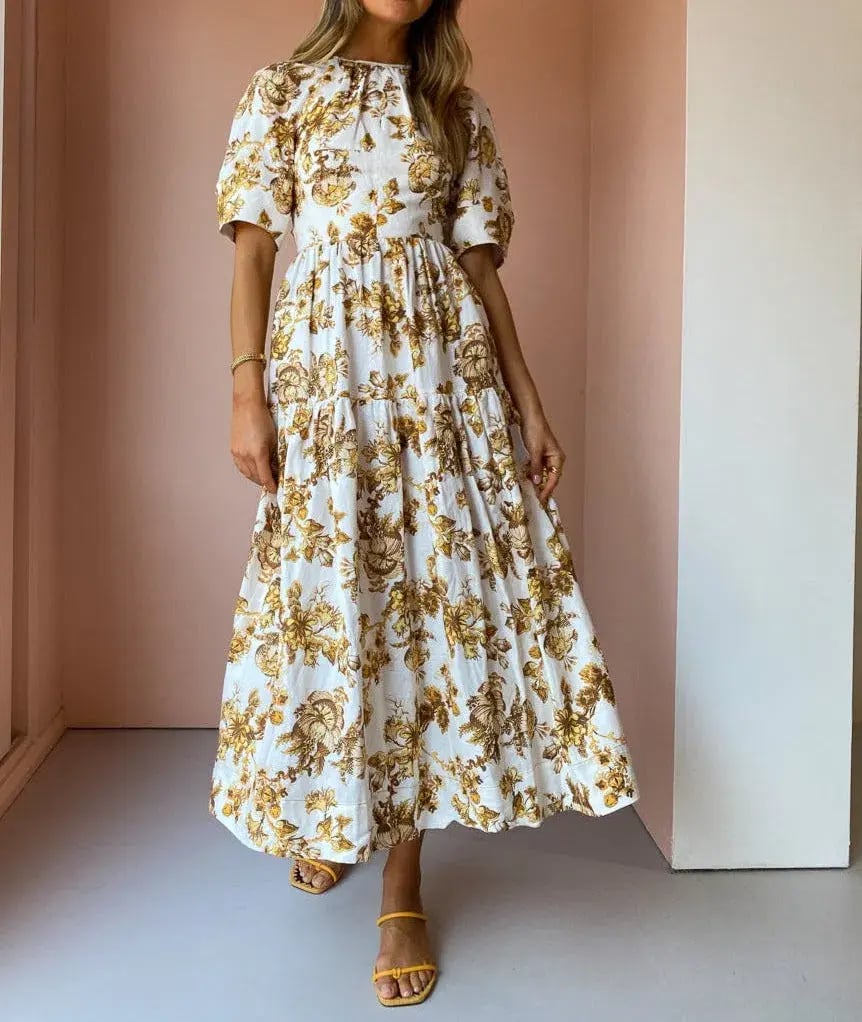 Shona Joy Bella Linen Short Sleeve Midi Dress Floral Size 8 / S photo 3