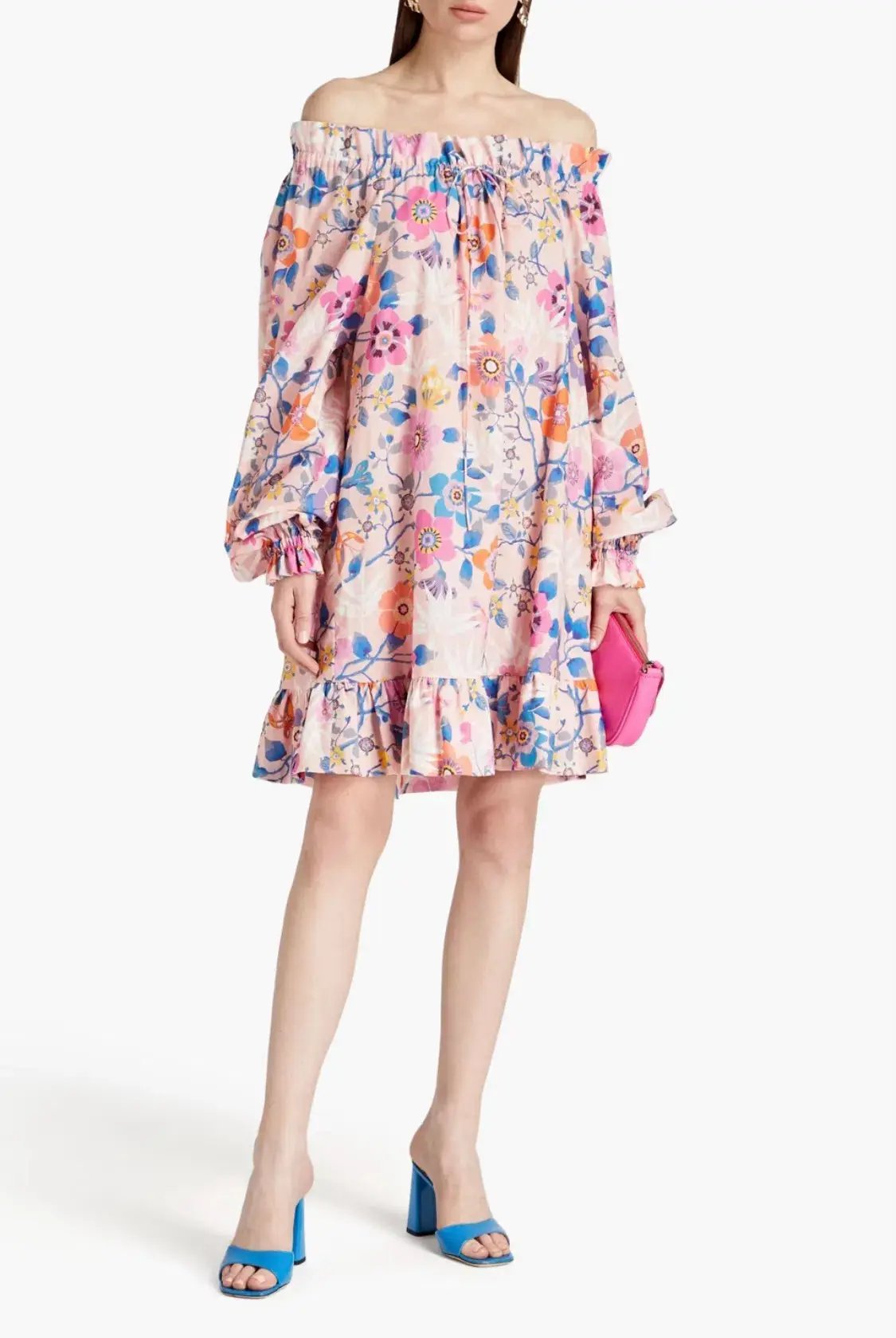 The Vampire’s Wife Mini Mob Off Shoulder Floral Print Slub Linen And Cotton Blend Dress in Baby Pink Size AU 10 photo 5
