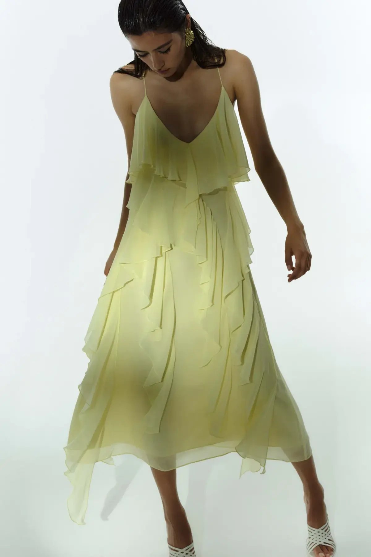 Aje Valentine Frill Maxi Dress Acacia Yellow Size AU 8 photo 3