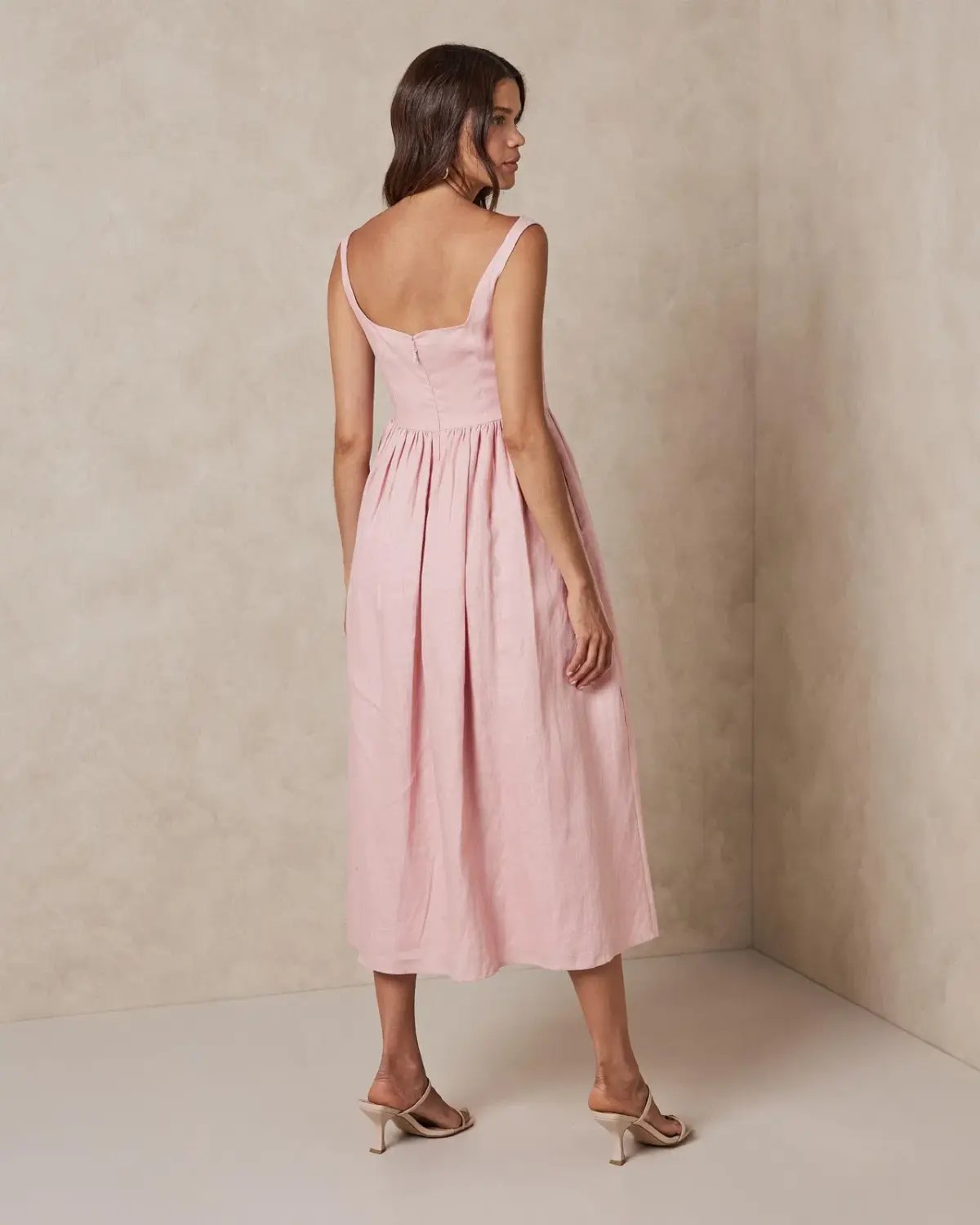 AERE Corset Midi Dress Pink Size 10 photo 4